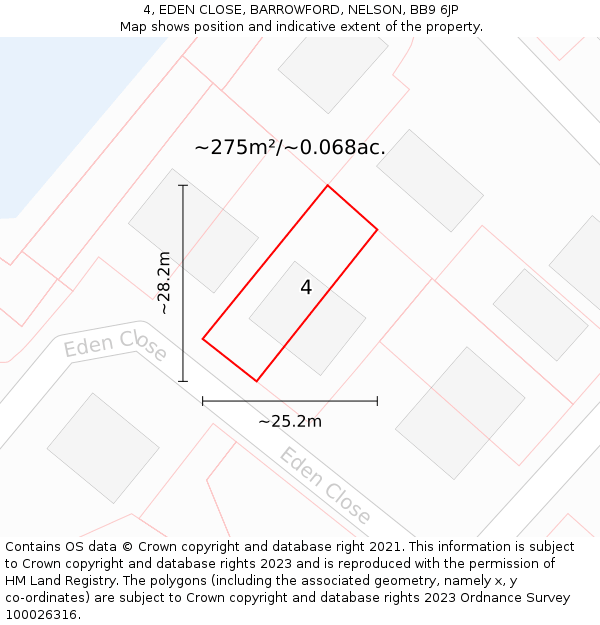 4, EDEN CLOSE, BARROWFORD, NELSON, BB9 6JP: Plot and title map