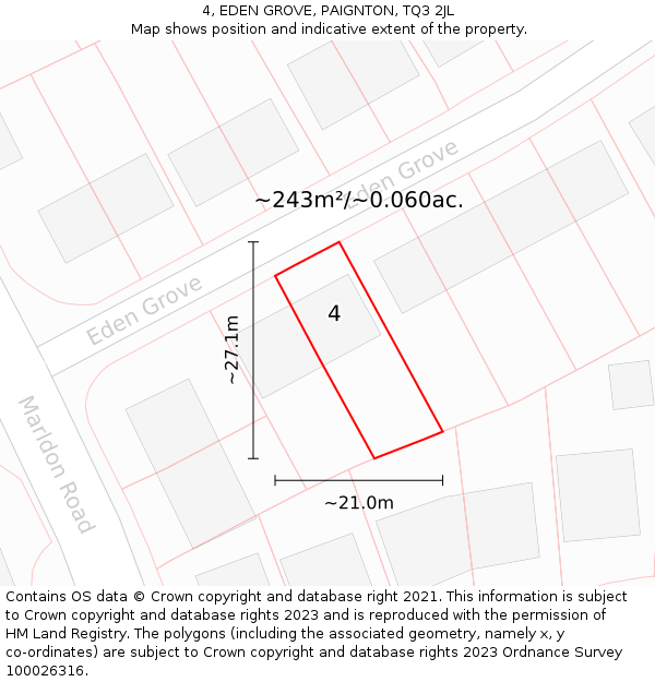 4, EDEN GROVE, PAIGNTON, TQ3 2JL: Plot and title map