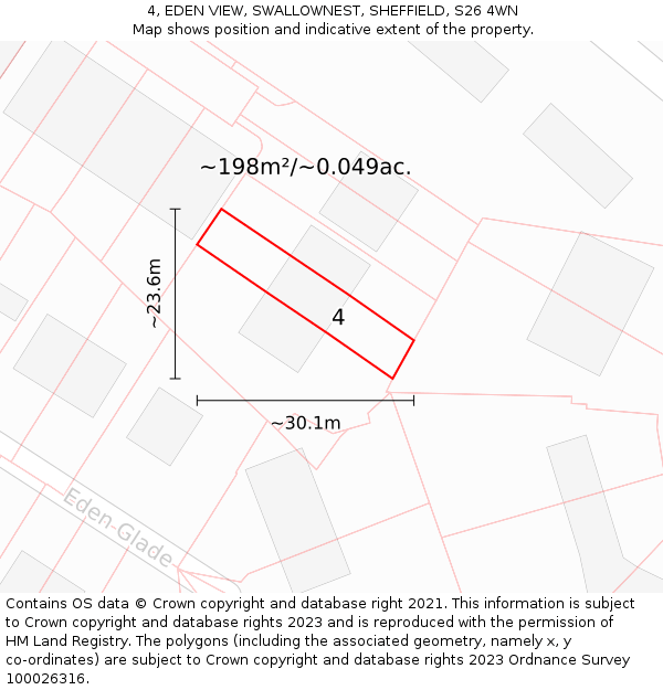 4, EDEN VIEW, SWALLOWNEST, SHEFFIELD, S26 4WN: Plot and title map