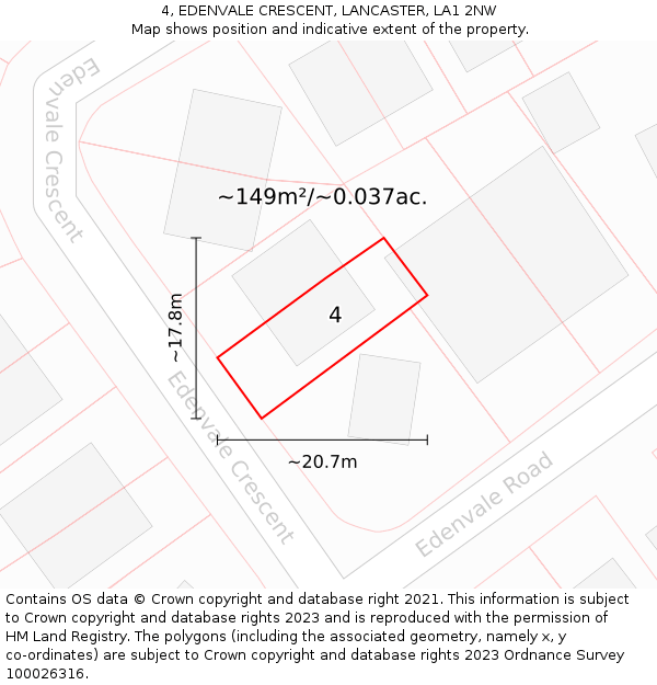4, EDENVALE CRESCENT, LANCASTER, LA1 2NW: Plot and title map