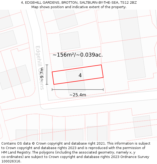 4, EDGEHILL GARDENS, BROTTON, SALTBURN-BY-THE-SEA, TS12 2BZ: Plot and title map