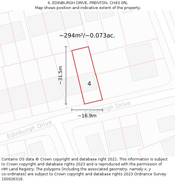 4, EDINBURGH DRIVE, PRENTON, CH43 0RL: Plot and title map
