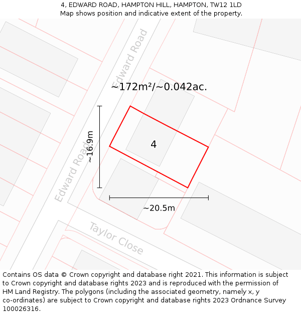 4, EDWARD ROAD, HAMPTON HILL, HAMPTON, TW12 1LD: Plot and title map