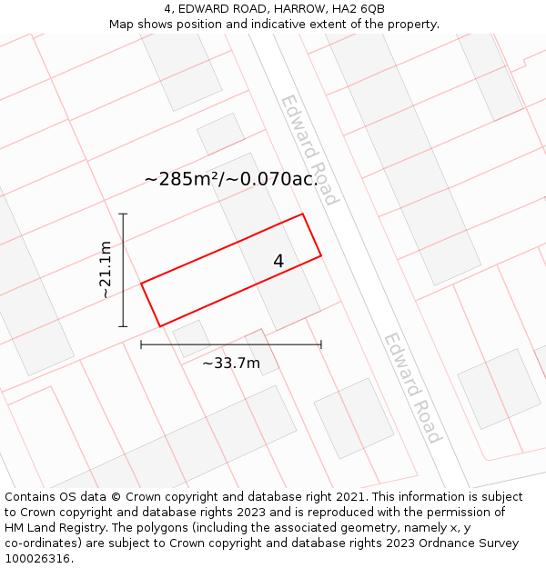 4, EDWARD ROAD, HARROW, HA2 6QB: Plot and title map