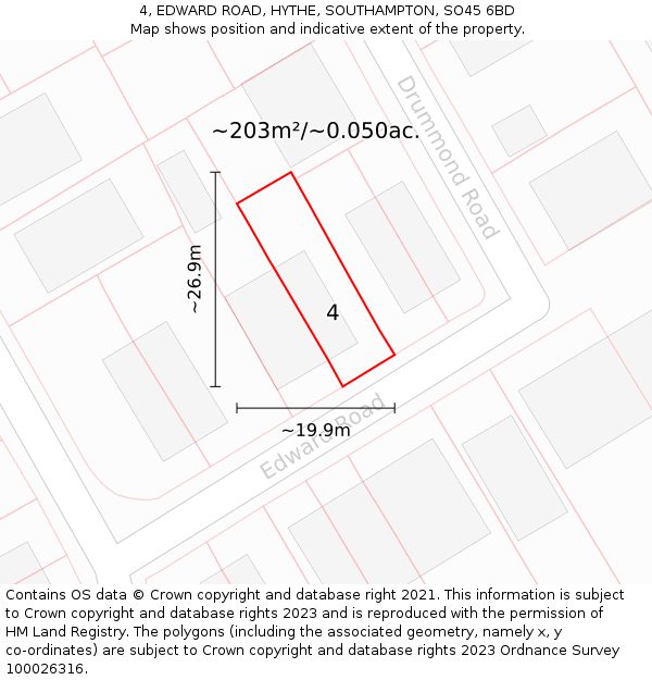 4, EDWARD ROAD, HYTHE, SOUTHAMPTON, SO45 6BD: Plot and title map