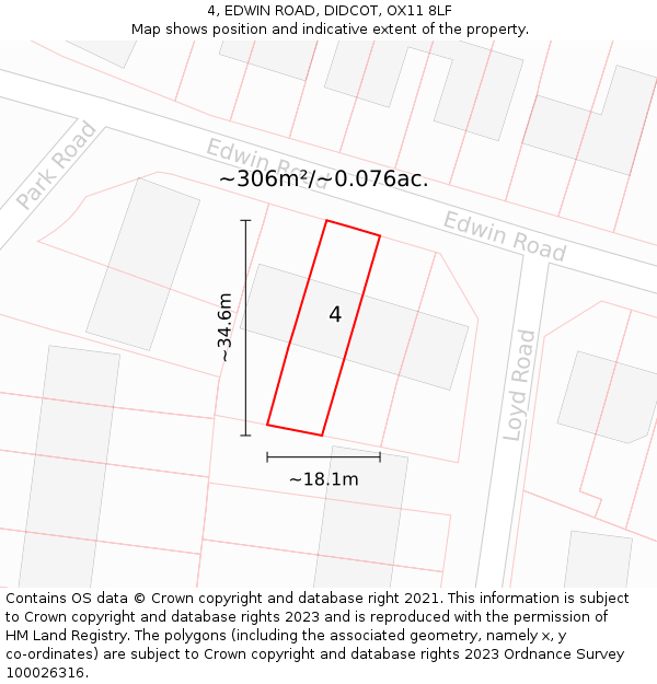 4, EDWIN ROAD, DIDCOT, OX11 8LF: Plot and title map