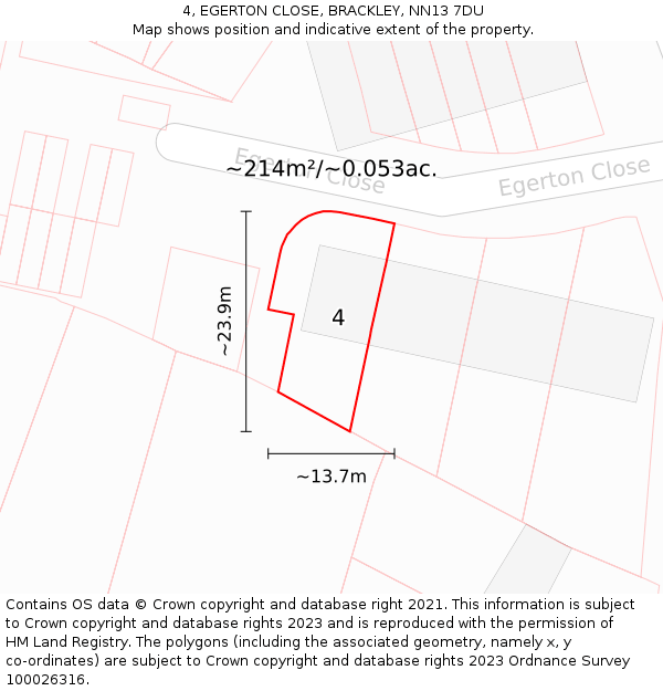4, EGERTON CLOSE, BRACKLEY, NN13 7DU: Plot and title map