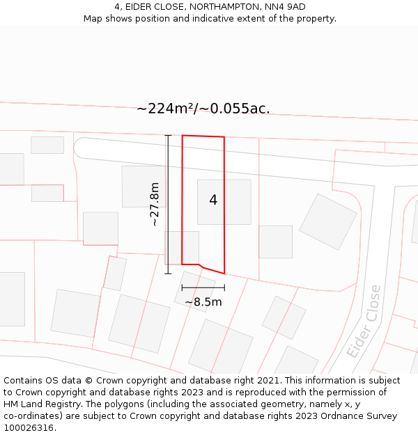 4, EIDER CLOSE, NORTHAMPTON, NN4 9AD: Plot and title map