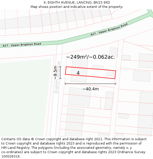 4, EIGHTH AVENUE, LANCING, BN15 9XD: Plot and title map