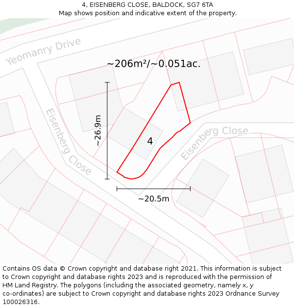 4, EISENBERG CLOSE, BALDOCK, SG7 6TA: Plot and title map