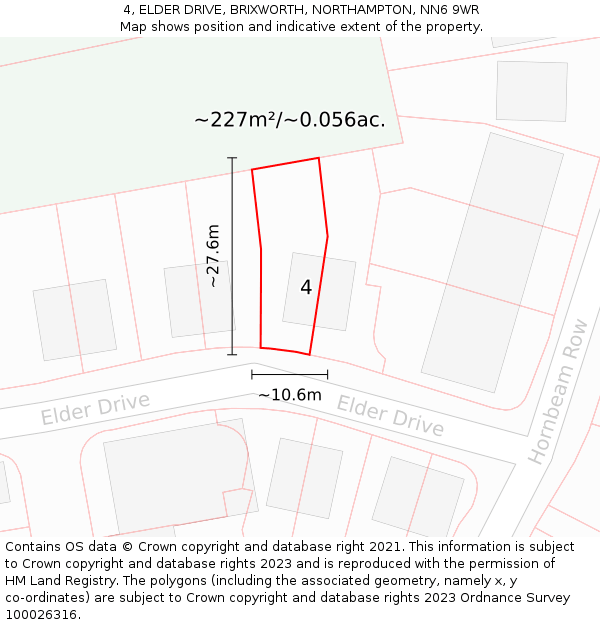 4, ELDER DRIVE, BRIXWORTH, NORTHAMPTON, NN6 9WR: Plot and title map