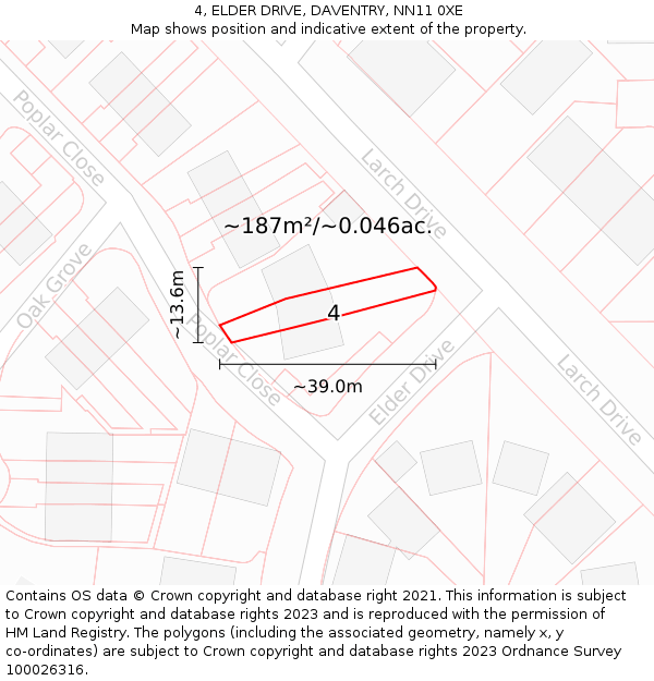 4, ELDER DRIVE, DAVENTRY, NN11 0XE: Plot and title map