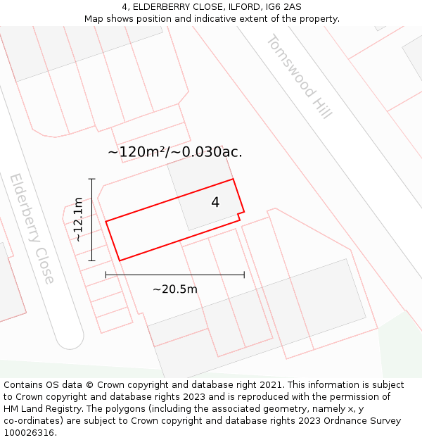 4, ELDERBERRY CLOSE, ILFORD, IG6 2AS: Plot and title map