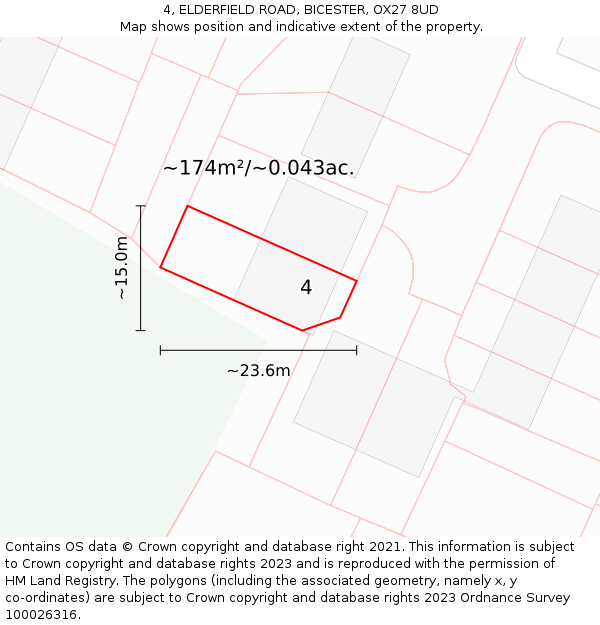 4, ELDERFIELD ROAD, BICESTER, OX27 8UD: Plot and title map