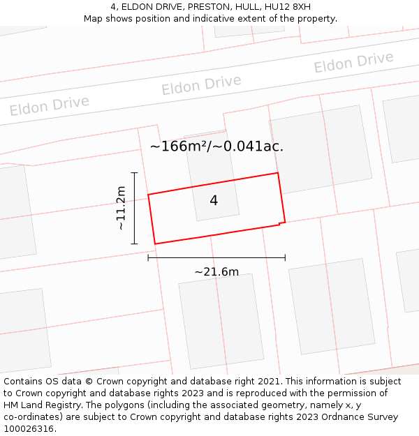 4, ELDON DRIVE, PRESTON, HULL, HU12 8XH: Plot and title map