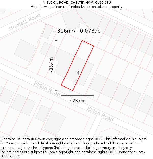 4, ELDON ROAD, CHELTENHAM, GL52 6TU: Plot and title map
