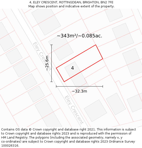 4, ELEY CRESCENT, ROTTINGDEAN, BRIGHTON, BN2 7FE: Plot and title map