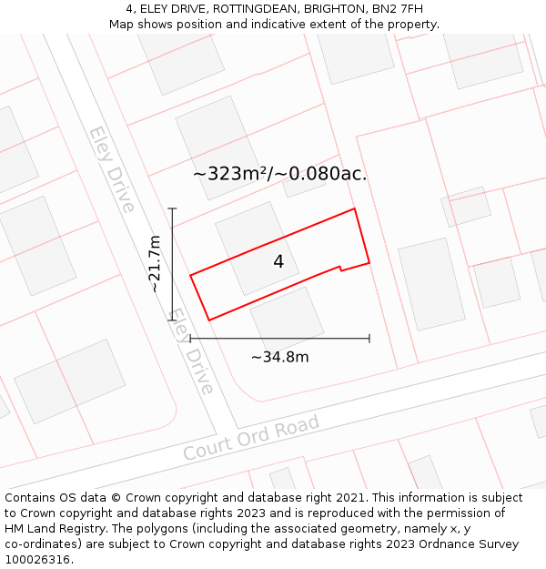 4, ELEY DRIVE, ROTTINGDEAN, BRIGHTON, BN2 7FH: Plot and title map