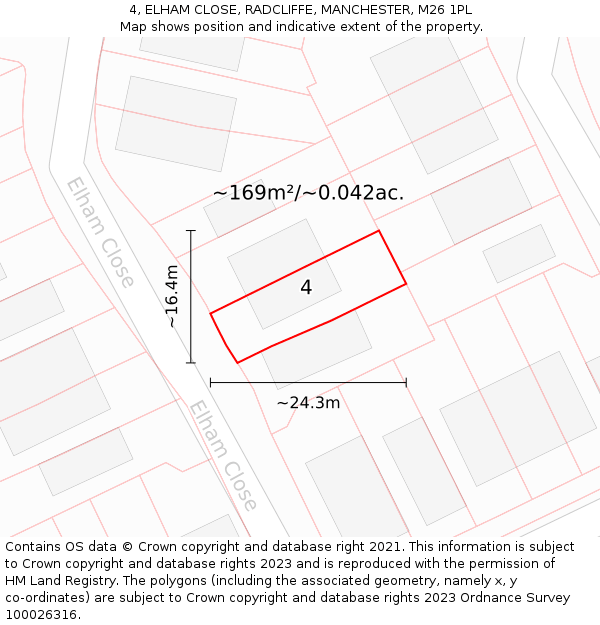 4, ELHAM CLOSE, RADCLIFFE, MANCHESTER, M26 1PL: Plot and title map