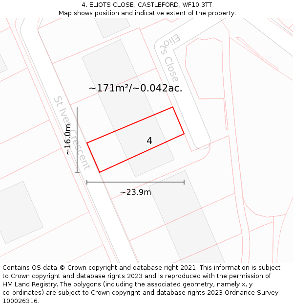 4, ELIOTS CLOSE, CASTLEFORD, WF10 3TT: Plot and title map