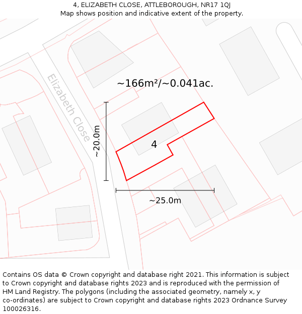 4, ELIZABETH CLOSE, ATTLEBOROUGH, NR17 1QJ: Plot and title map