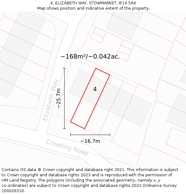 4, ELIZABETH WAY, STOWMARKET, IP14 5AX: Plot and title map