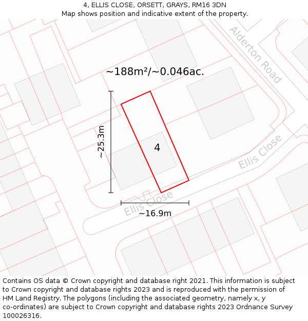 4, ELLIS CLOSE, ORSETT, GRAYS, RM16 3DN: Plot and title map
