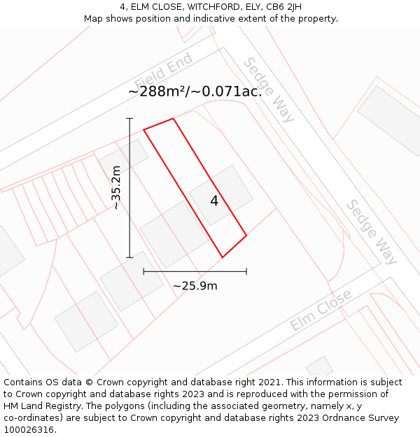 4, ELM CLOSE, WITCHFORD, ELY, CB6 2JH: Plot and title map