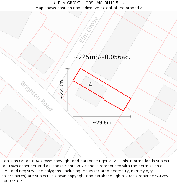4, ELM GROVE, HORSHAM, RH13 5HU: Plot and title map
