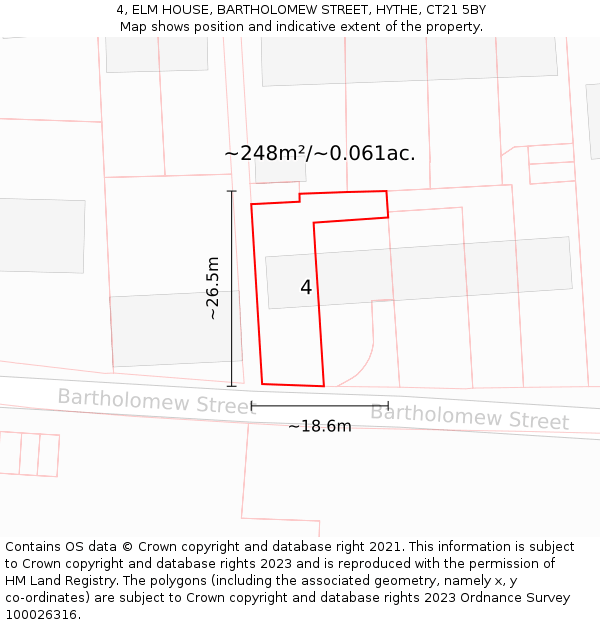 4, ELM HOUSE, BARTHOLOMEW STREET, HYTHE, CT21 5BY: Plot and title map