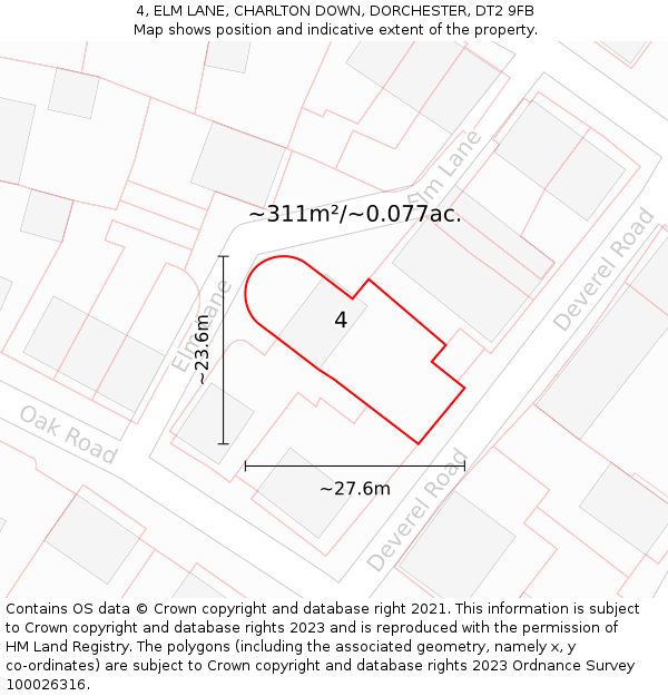 4, ELM LANE, CHARLTON DOWN, DORCHESTER, DT2 9FB: Plot and title map