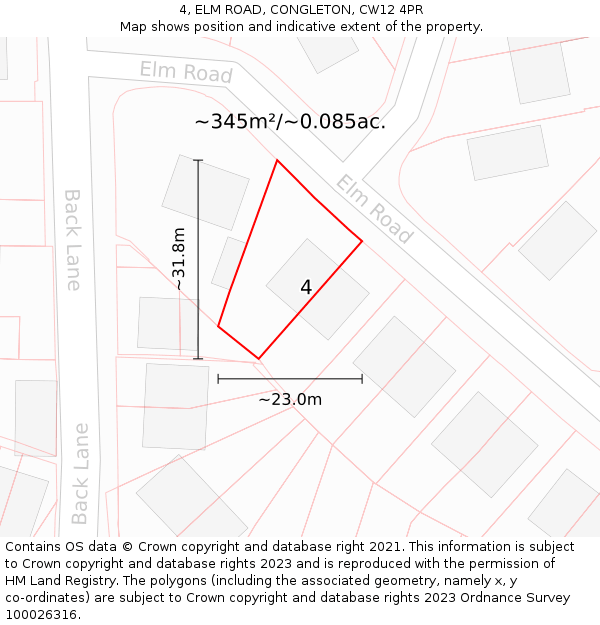 4, ELM ROAD, CONGLETON, CW12 4PR: Plot and title map