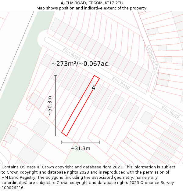4, ELM ROAD, EPSOM, KT17 2EU: Plot and title map