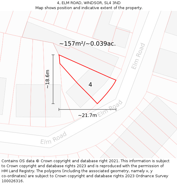 4, ELM ROAD, WINDSOR, SL4 3ND: Plot and title map