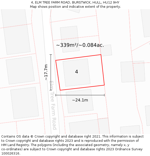 4, ELM TREE FARM ROAD, BURSTWICK, HULL, HU12 9HY: Plot and title map