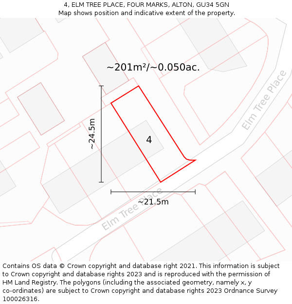 4, ELM TREE PLACE, FOUR MARKS, ALTON, GU34 5GN: Plot and title map