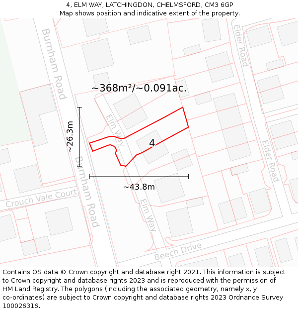 4, ELM WAY, LATCHINGDON, CHELMSFORD, CM3 6GP: Plot and title map
