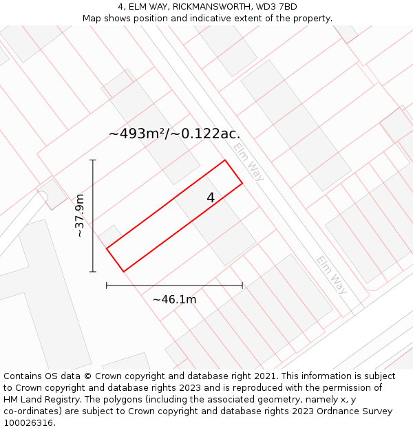 4, ELM WAY, RICKMANSWORTH, WD3 7BD: Plot and title map