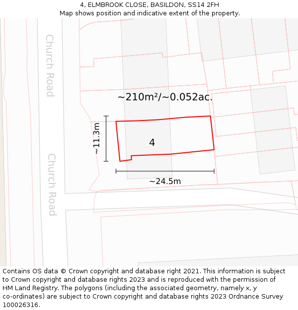 4, ELMBROOK CLOSE, BASILDON, SS14 2FH: Plot and title map