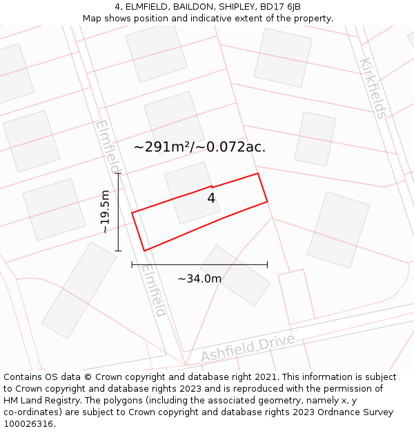 4, ELMFIELD, BAILDON, SHIPLEY, BD17 6JB: Plot and title map