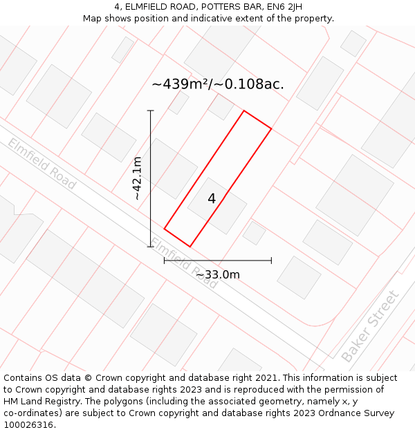 4, ELMFIELD ROAD, POTTERS BAR, EN6 2JH: Plot and title map