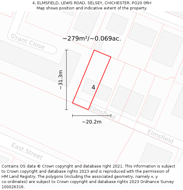 4, ELMSFIELD, LEWIS ROAD, SELSEY, CHICHESTER, PO20 0RH: Plot and title map