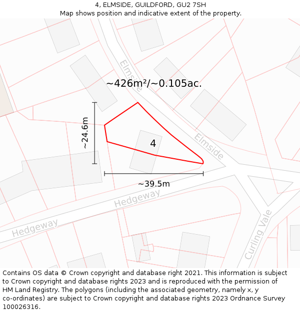 4, ELMSIDE, GUILDFORD, GU2 7SH: Plot and title map