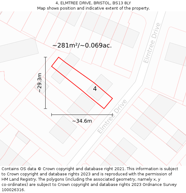 4, ELMTREE DRIVE, BRISTOL, BS13 8LY: Plot and title map