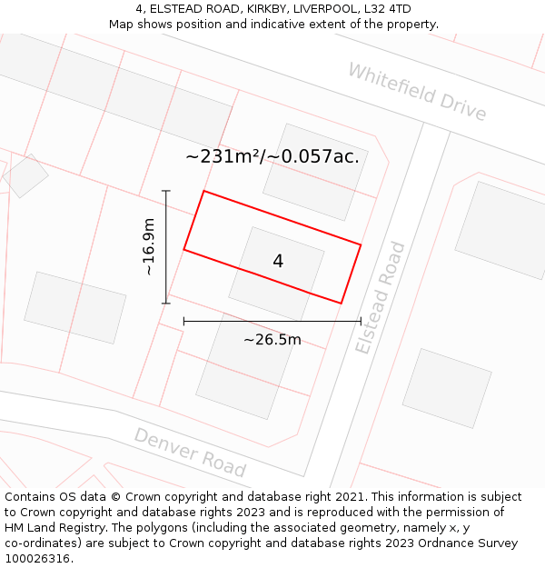 4, ELSTEAD ROAD, KIRKBY, LIVERPOOL, L32 4TD: Plot and title map