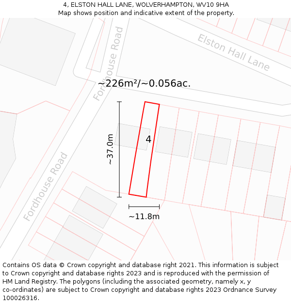 4, ELSTON HALL LANE, WOLVERHAMPTON, WV10 9HA: Plot and title map