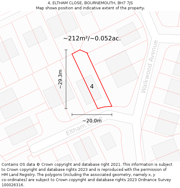 4, ELTHAM CLOSE, BOURNEMOUTH, BH7 7JS: Plot and title map