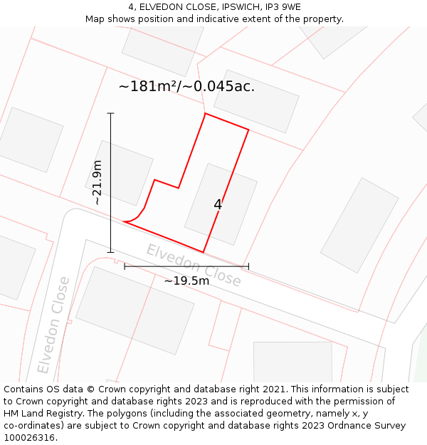 4, ELVEDON CLOSE, IPSWICH, IP3 9WE: Plot and title map
