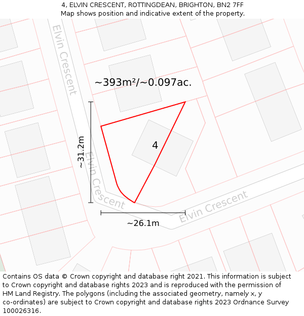 4, ELVIN CRESCENT, ROTTINGDEAN, BRIGHTON, BN2 7FF: Plot and title map