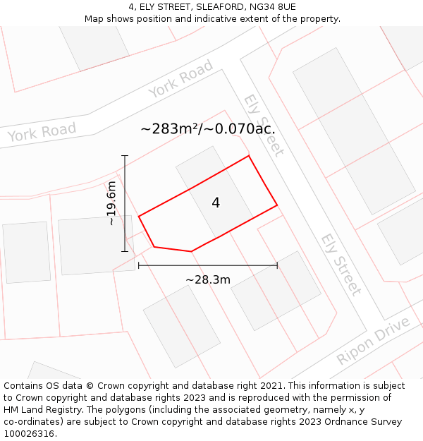 4, ELY STREET, SLEAFORD, NG34 8UE: Plot and title map